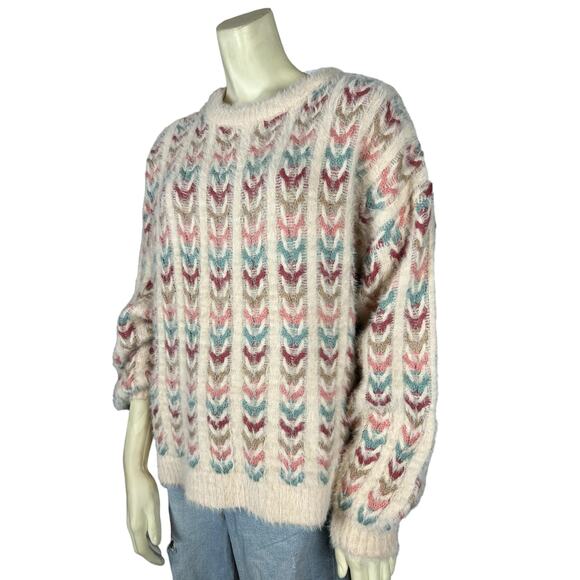 Forever 21 Womens sweater L Large Multicolor Fuzzy Soft Cozy Comfy Casual Cute - Picture 4 of 8